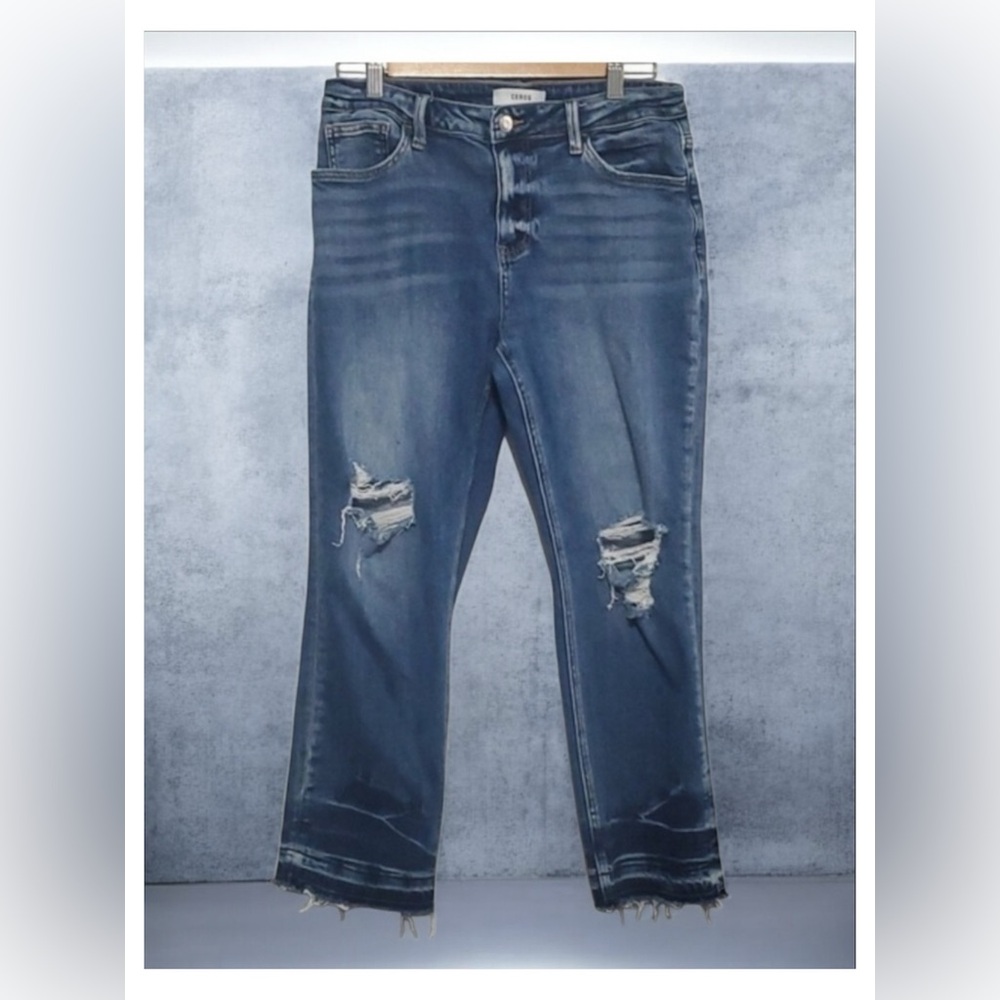 Ceros Jeans Womens Size 6 Blue Two-tone Distressed Ripped Raw cut Frayed…